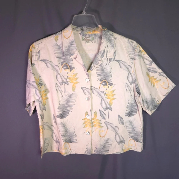 Tommy Bahama Blouse‎ 100% Silk Vintage Tropical Abolne Shell Buttons Size Large - Picture 1 of 11